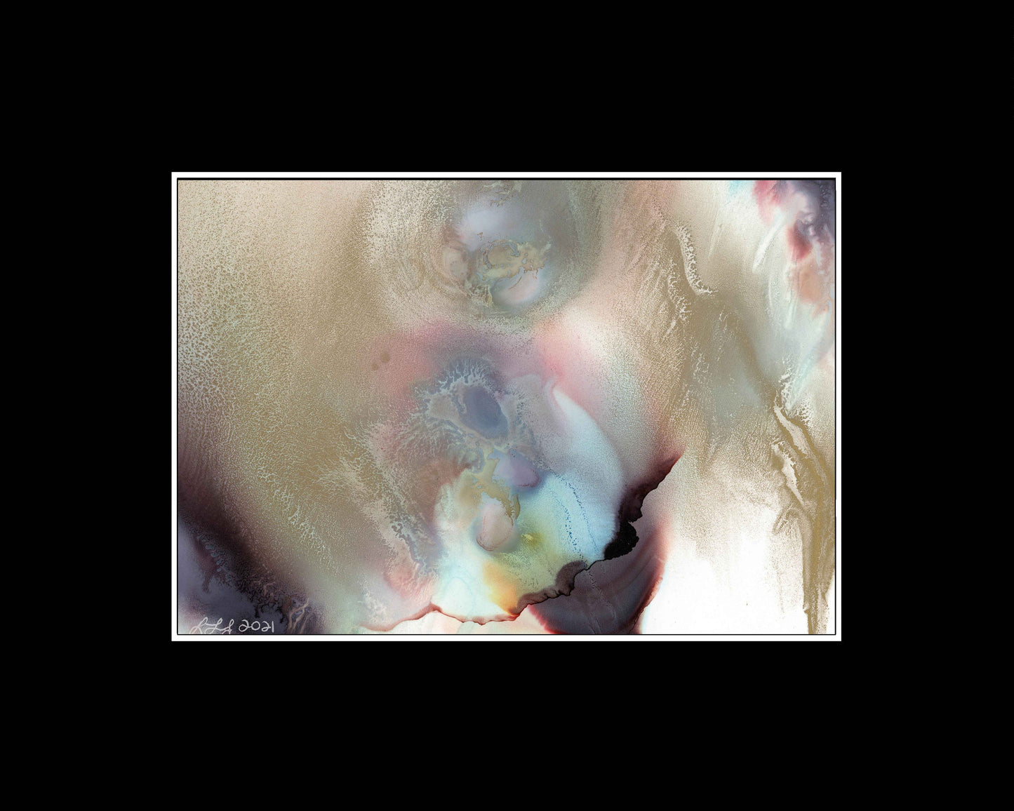 Creation – Original 5X7 Alcohol Ink Painting - Angel Whisper Series by Laureen Jordan | Soft Metallic Taupe Blue and Lavender | Abstract Fluid Art