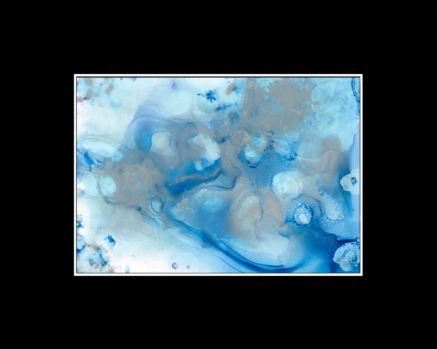 Original Alcohol Ink Painting - Raphael Stirring Healing Waters – Blue Silver and White | Abstract Fluid Art |Angel Whispers by Laureen Jordan