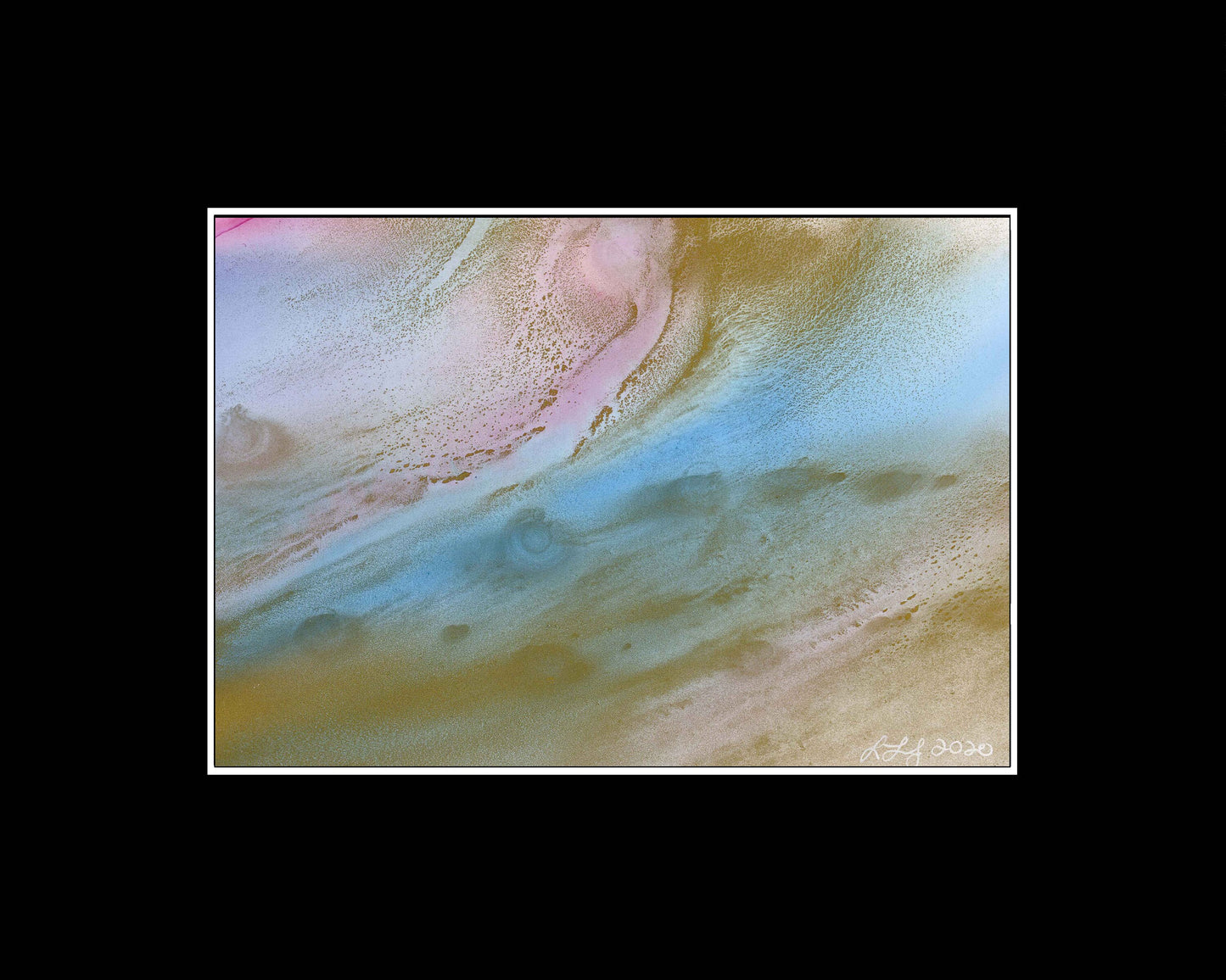 On the Wing - Original 5X7 Alcohol Ink Painting – Angel Whisper Series by Laureen Jordan | Pink Blue & Gold | Abstract Fluid Art