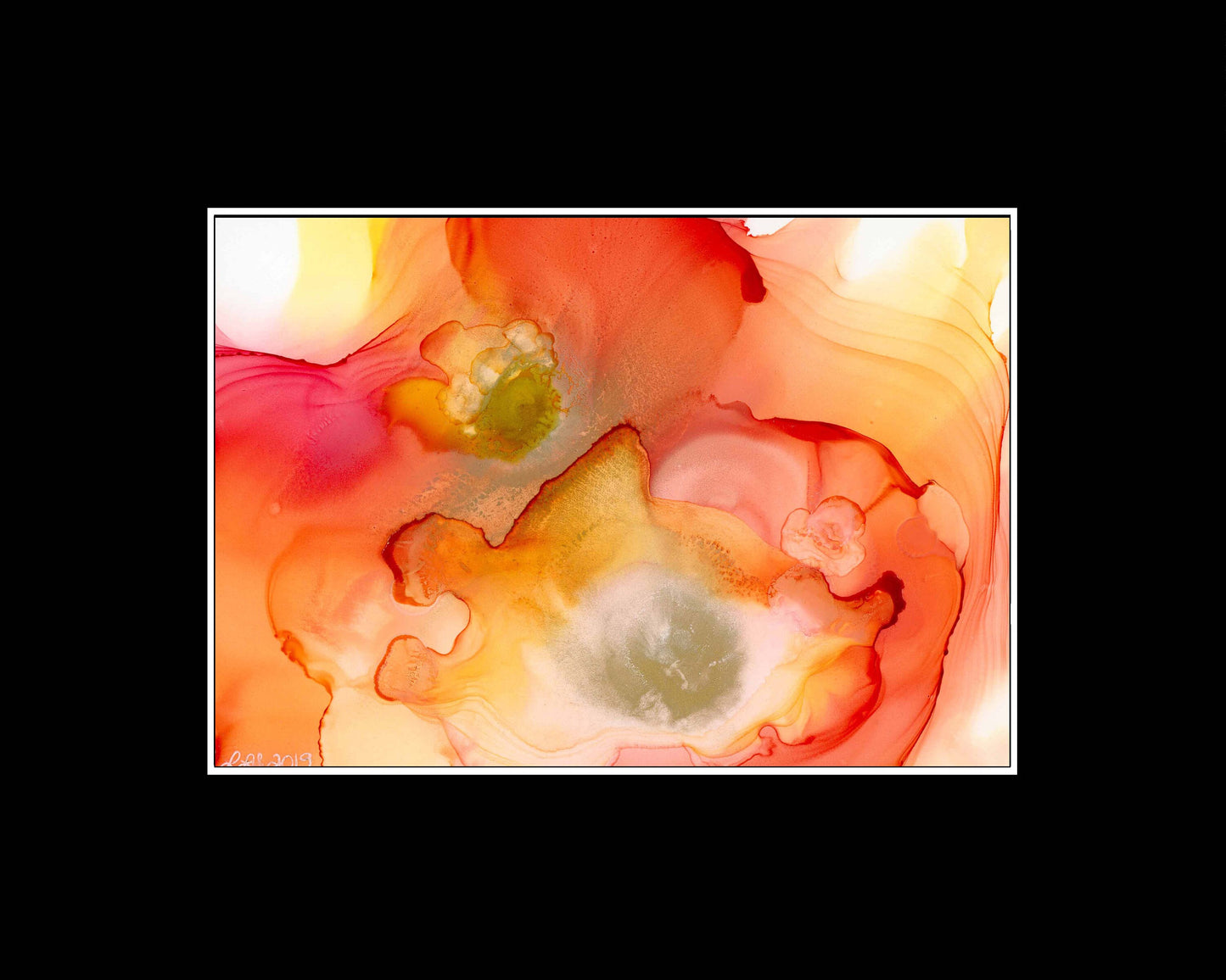 Gabriel’s Flowers - Original 5X7 Alcohol Ink Painting – Angel Whisper Series by Laureen Jordan | Orange Red Yellow and Gold | Abstract Fluid Art