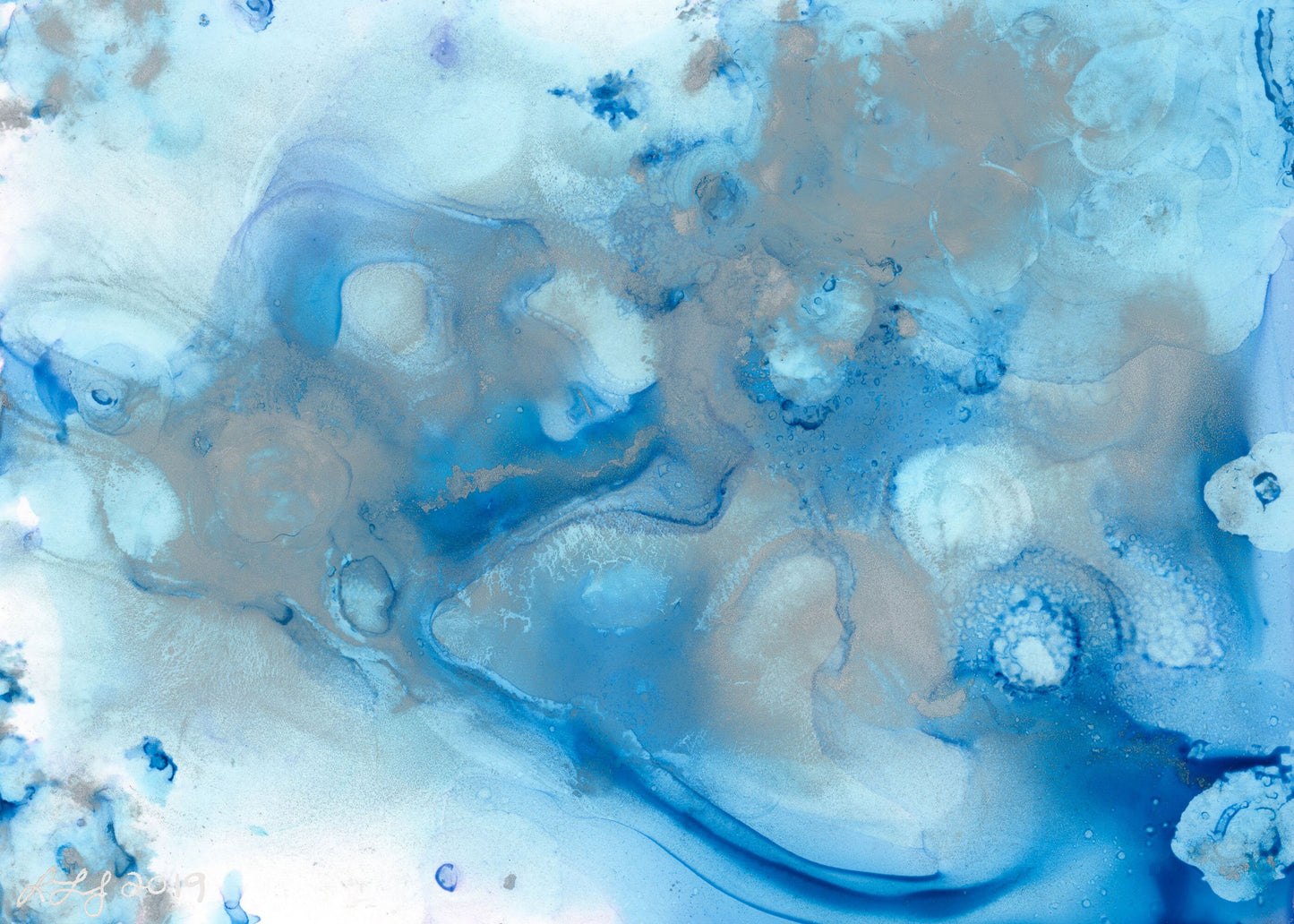 Original Alcohol Ink Painting - Raphael Stirring Healing Waters – Blue Silver and White | Abstract Fluid Art |Angel Whispers by Laureen Jordan